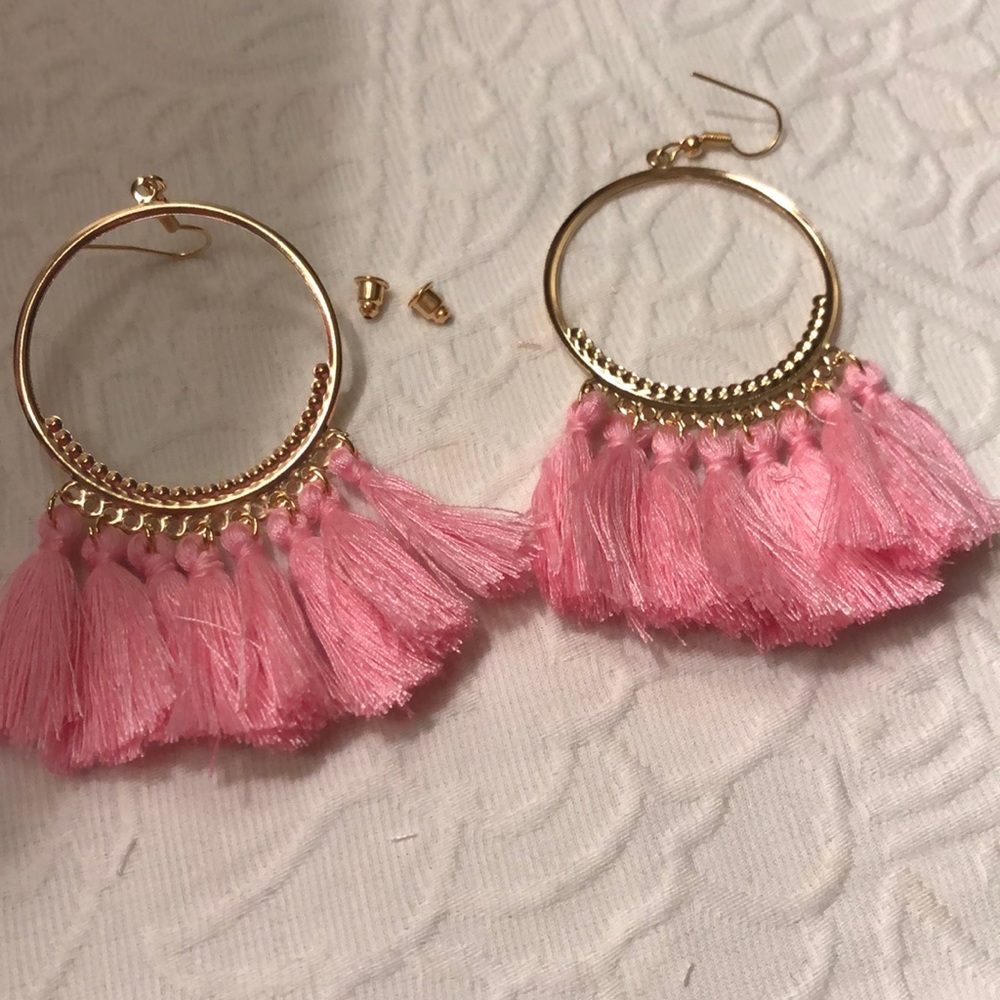 New with pkg White/gold tassel earrings